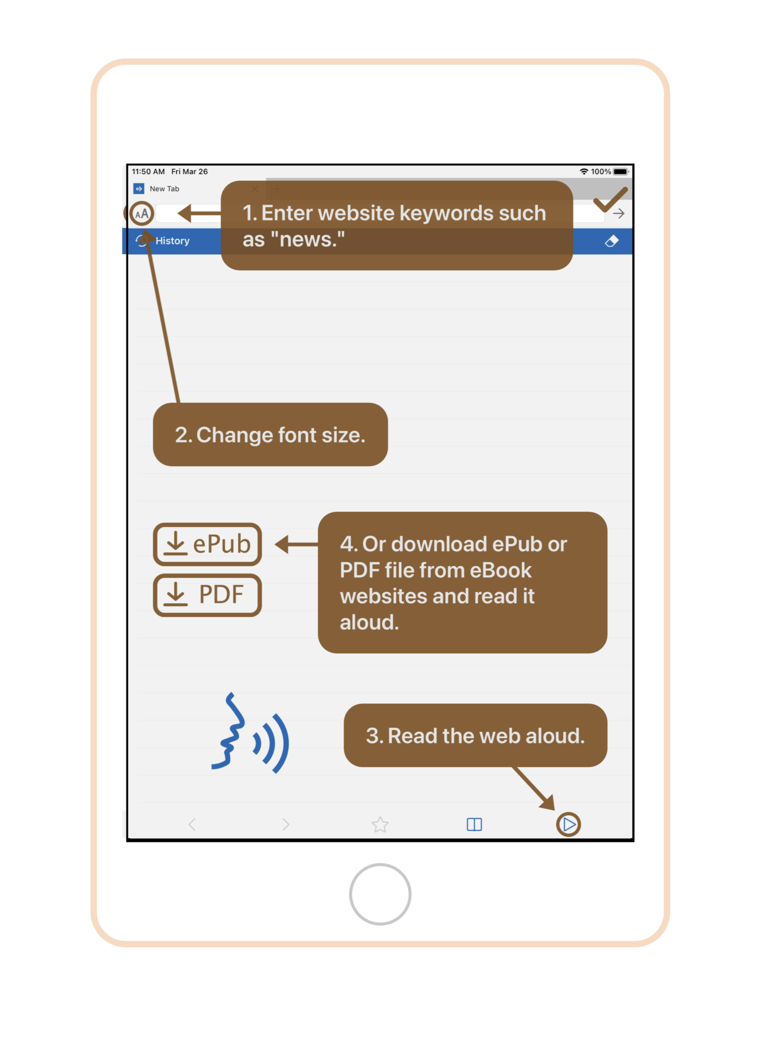 Audify Read Aloud  Browser (iPhone, Android) eBook and  Textto