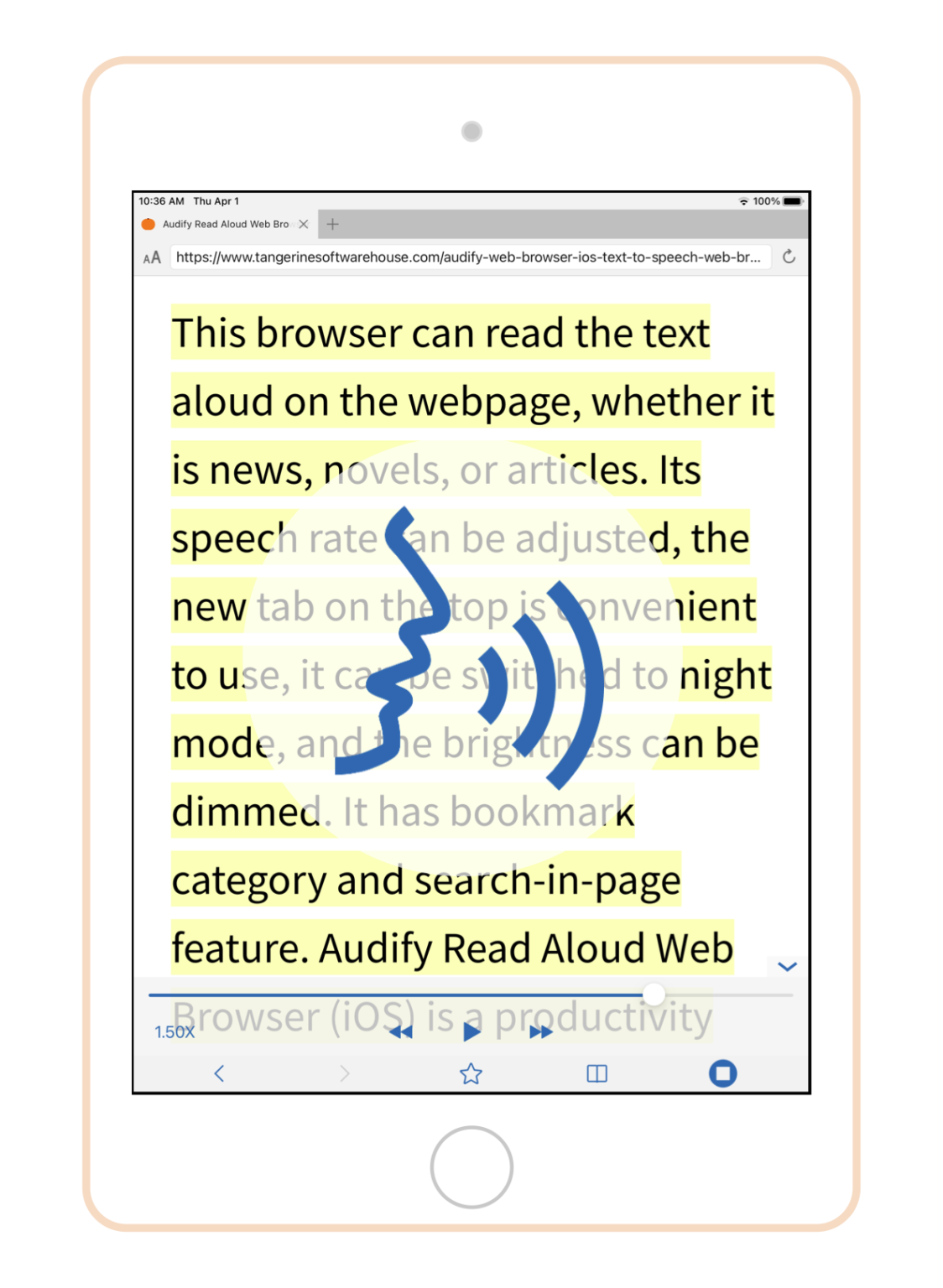 Audify Read Aloud  Browser (iPhone, Android) eBook and  Textto